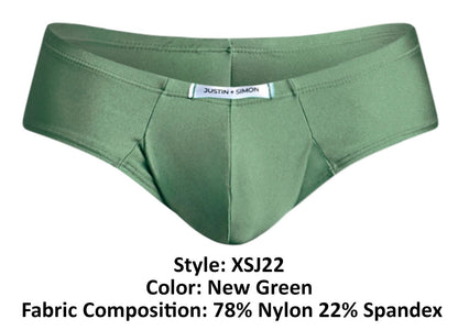 Justin simon xsj22 cheek briefs in new green made of 78% nylon and 22% spandex for men’s comfort