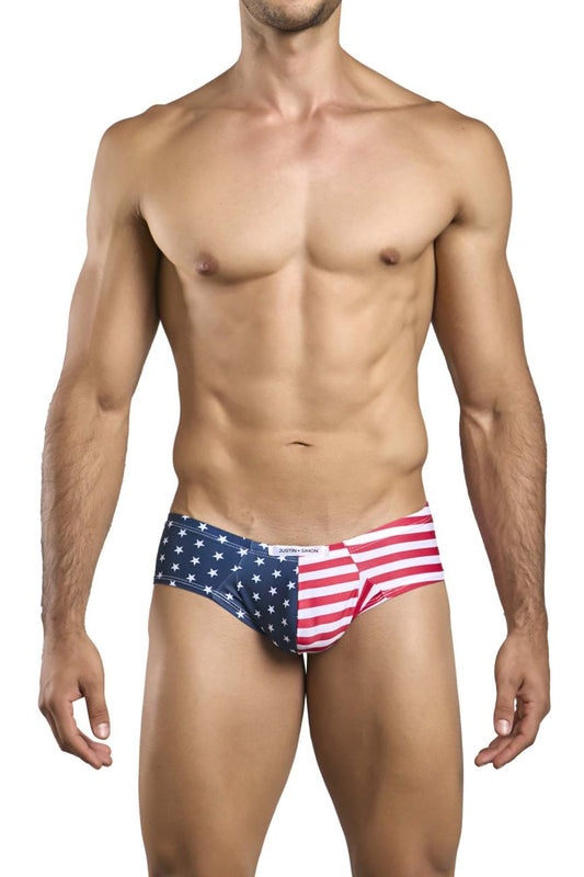 Justin simon xsj22 cheek briefs in american flag pattern red white and blue patriotic men’s underwear