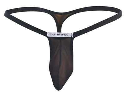 Black sheer mesh thong with solid waistband and justin simon branding from justin simon xsjbu02 bulge thongs