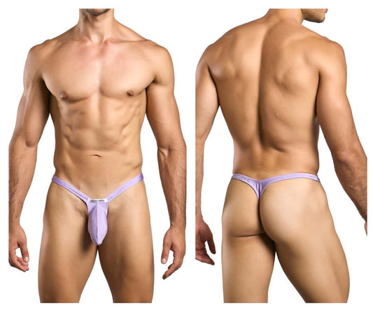 Lavender-colored form-fitting thong with central pouch and thin waistband from justin plus simon xsjbu02 bulge thongs lilac