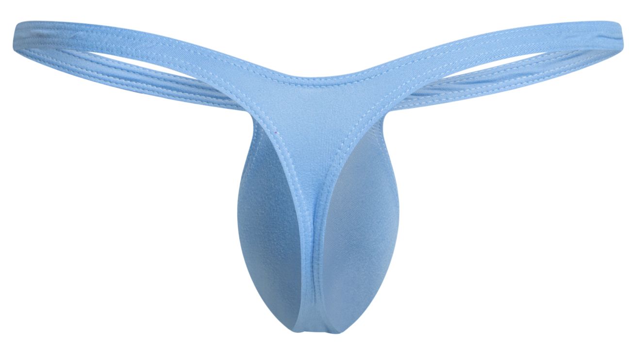 Light blue seamless fabric thong with smooth form fitting design from Justin Simon bulge thongs peach blue collection