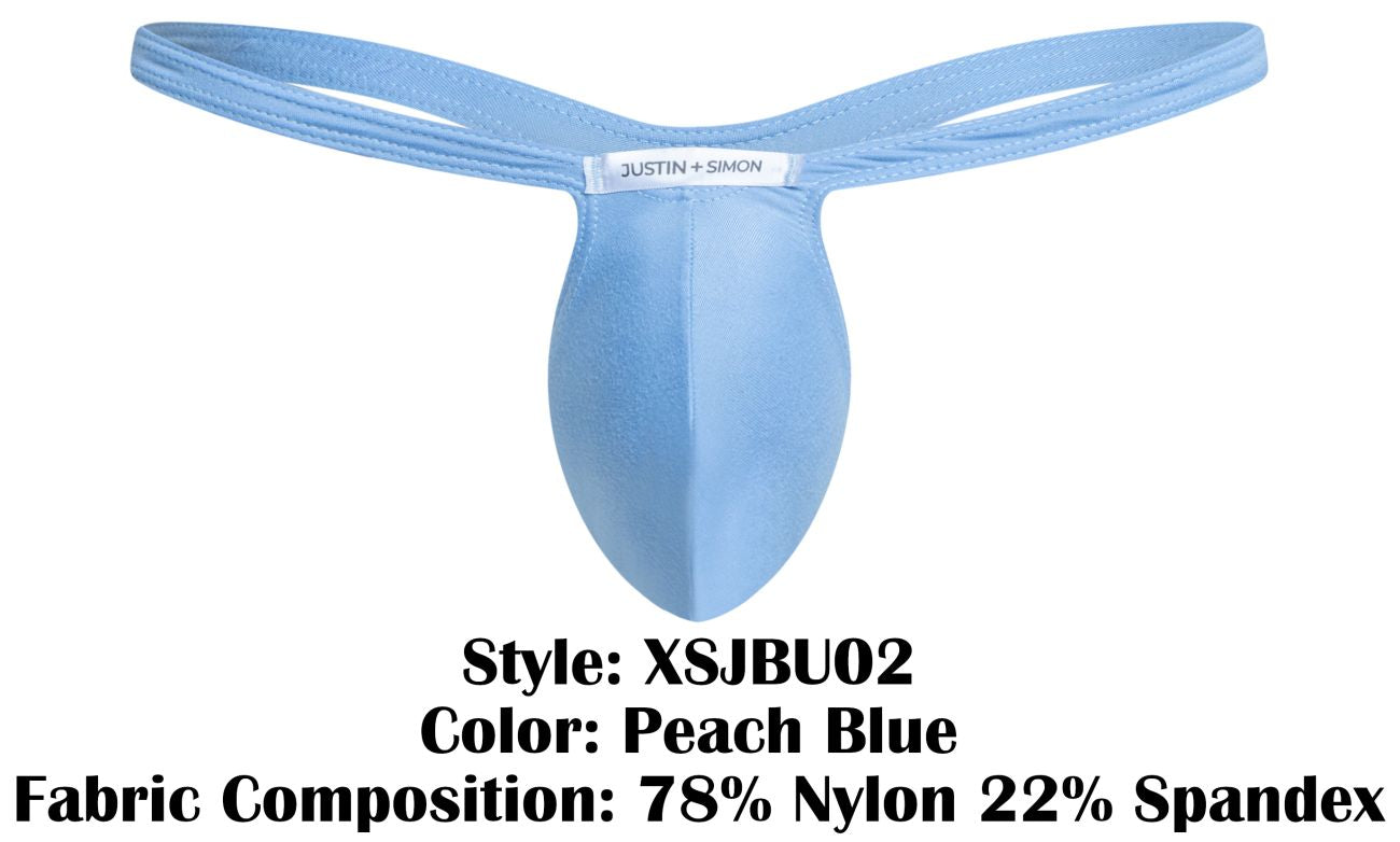 Peach blue justin simon xsjbu02 bulge thong with sleek contoured design made of soft nylon-spandex blend