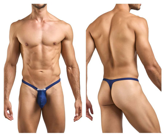 Justin+Simon xsjbu02 peach navy bulge thong in blue with supportive contoured design and small white logo on front