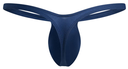 Deep navy blue justin simon bulge thong made of smooth stretchy fabric with a sleek minimalist design