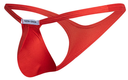 Justin plus simon peach red thong made of smooth satin fabric with a sleek minimalist design shown from back view