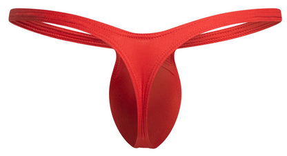 Red seamless thong made of stretchy fabric with a smooth form fitting design in justin simon xsjbu02 bulge thongs style