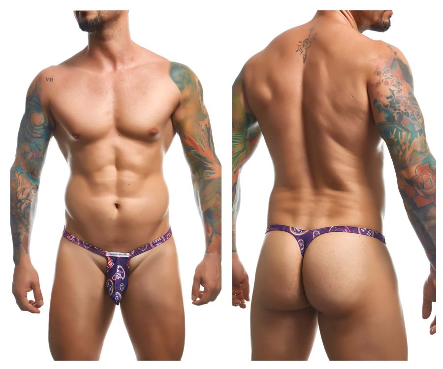 Purple patterned thong with paisley design from JUSTIN+SIMON XSJBU02 bulge thongs color pride collection