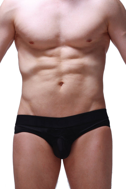 Black jockstrap brasc briefs with smooth stretchy fabric and contoured design for supportive fit