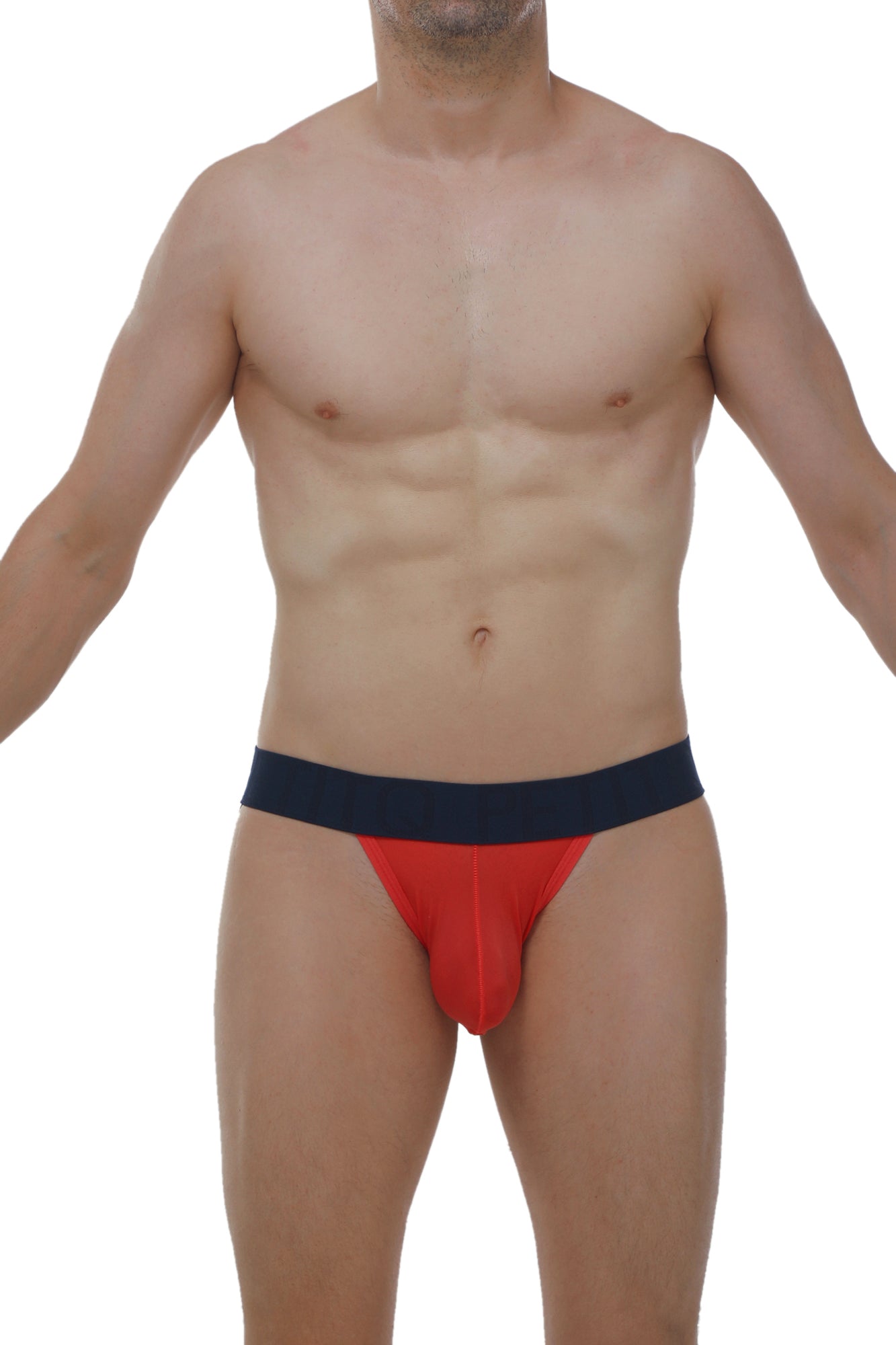 Red and navy blue athletic briefs jockstring plum crimson with snug form-fitting design for activewear use
