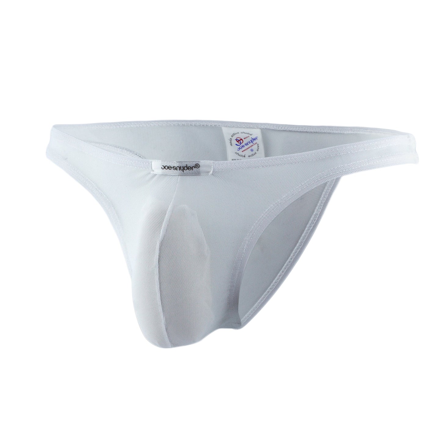 White mesh thong by joe snider featuring breathable mesh material designed for comfortable everyday wear
