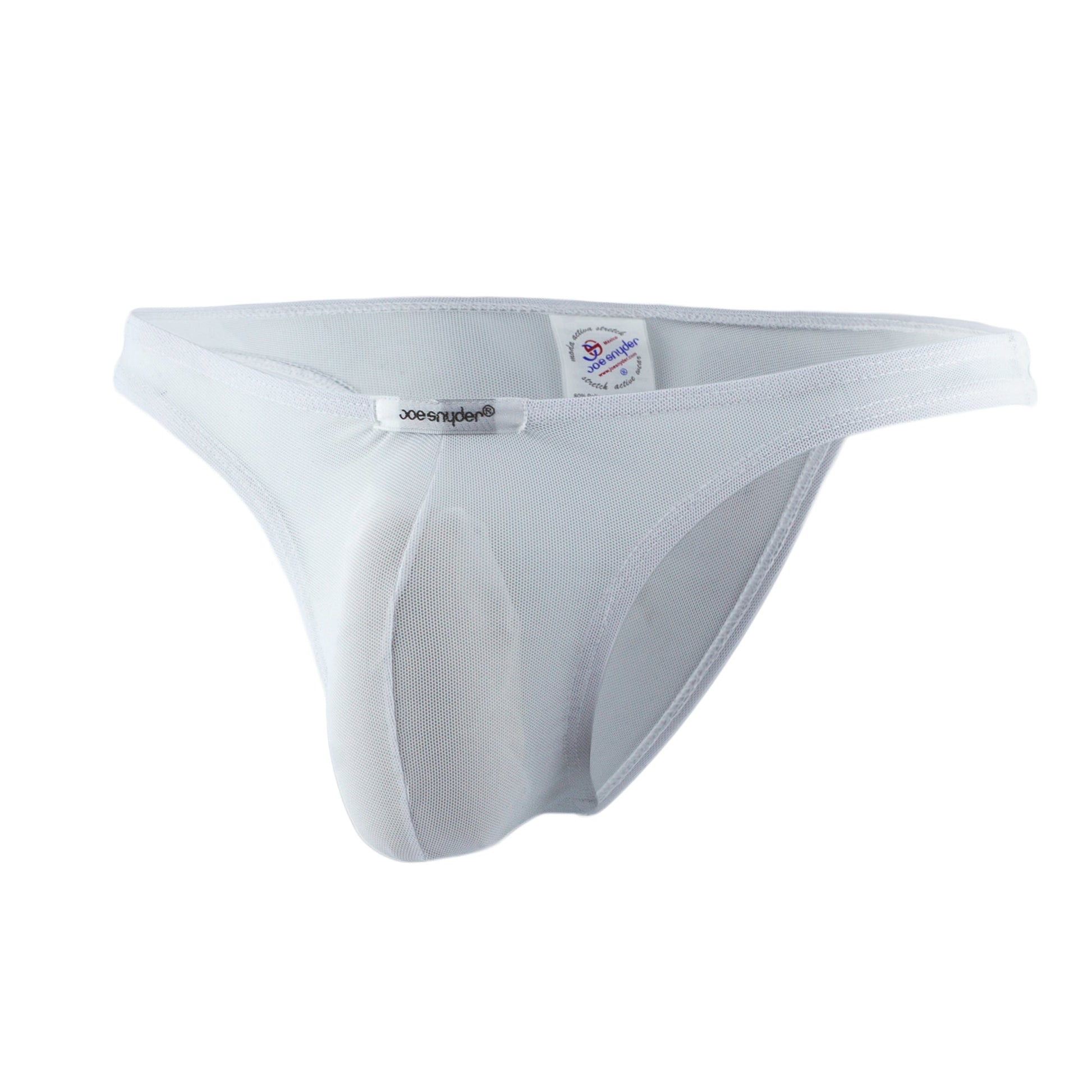 White mesh thong by joe snider featuring breathable mesh material designed for comfortable everyday wear