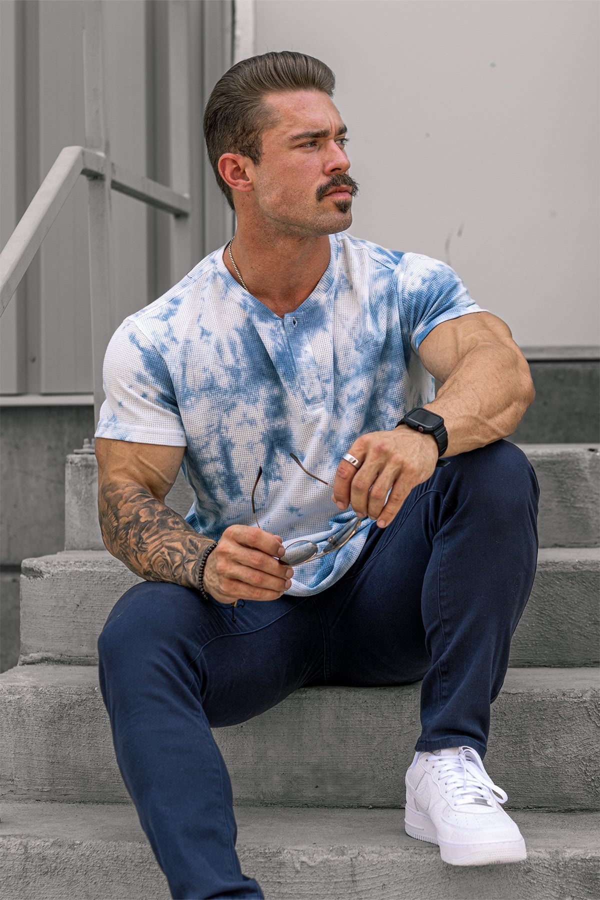 Jed North Men's Waffle Henley T-Shirt - Blue Tie Dye