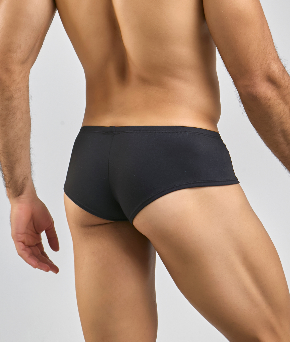 Black Justin and Simon cheeky bulge boxer briefs with smooth form-fitting design for comfortable everyday wear
