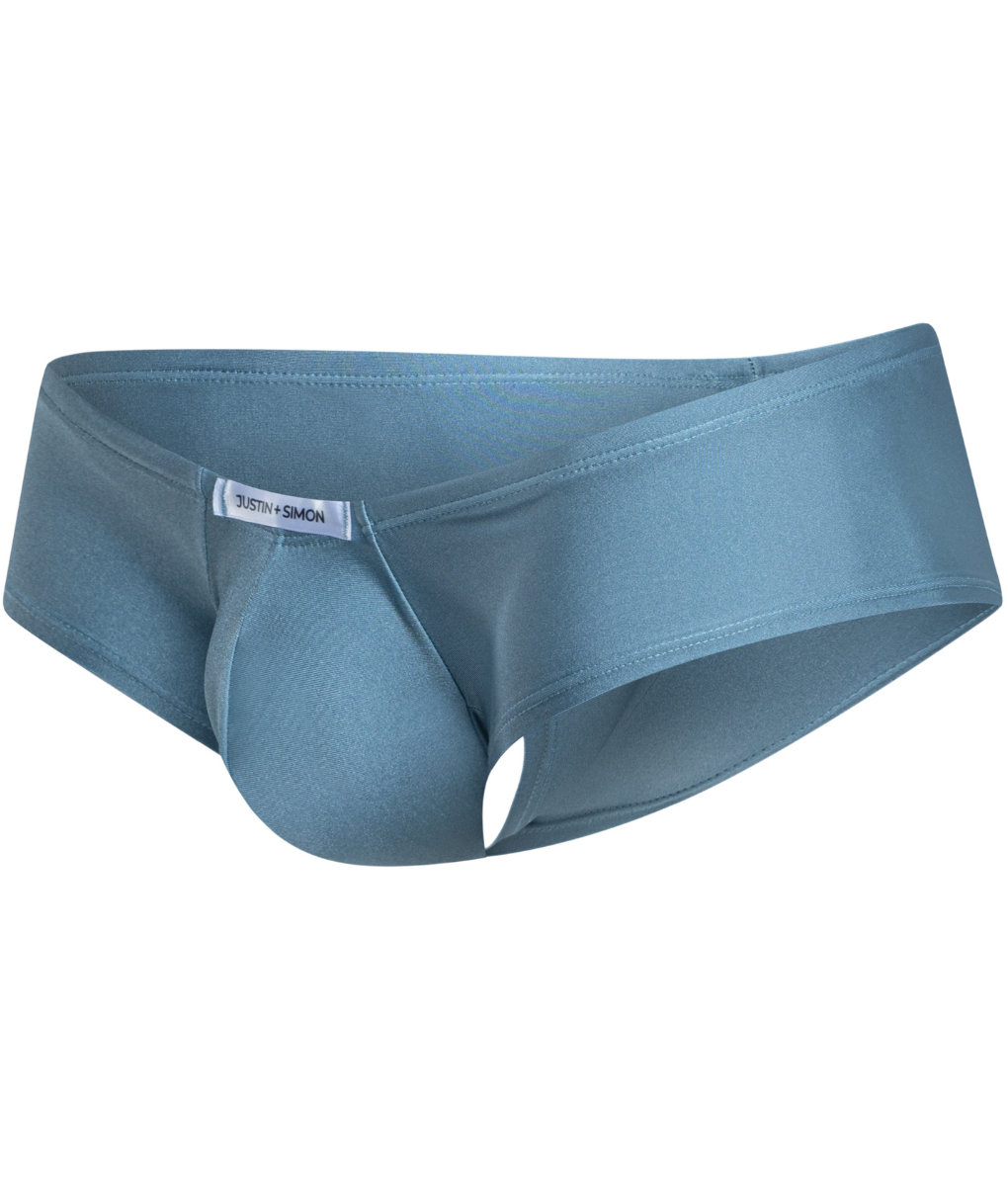 Justin + Simon cheeky bulge boxer in solid blue with smooth fabric finish and subtle brand tag for men