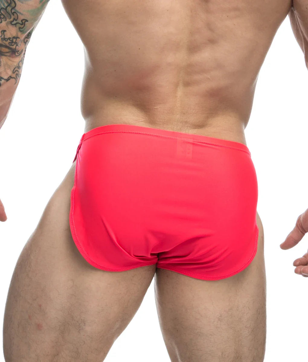 Bright red justin and simon running shorts with a snug form-fitting design for active use final sale
