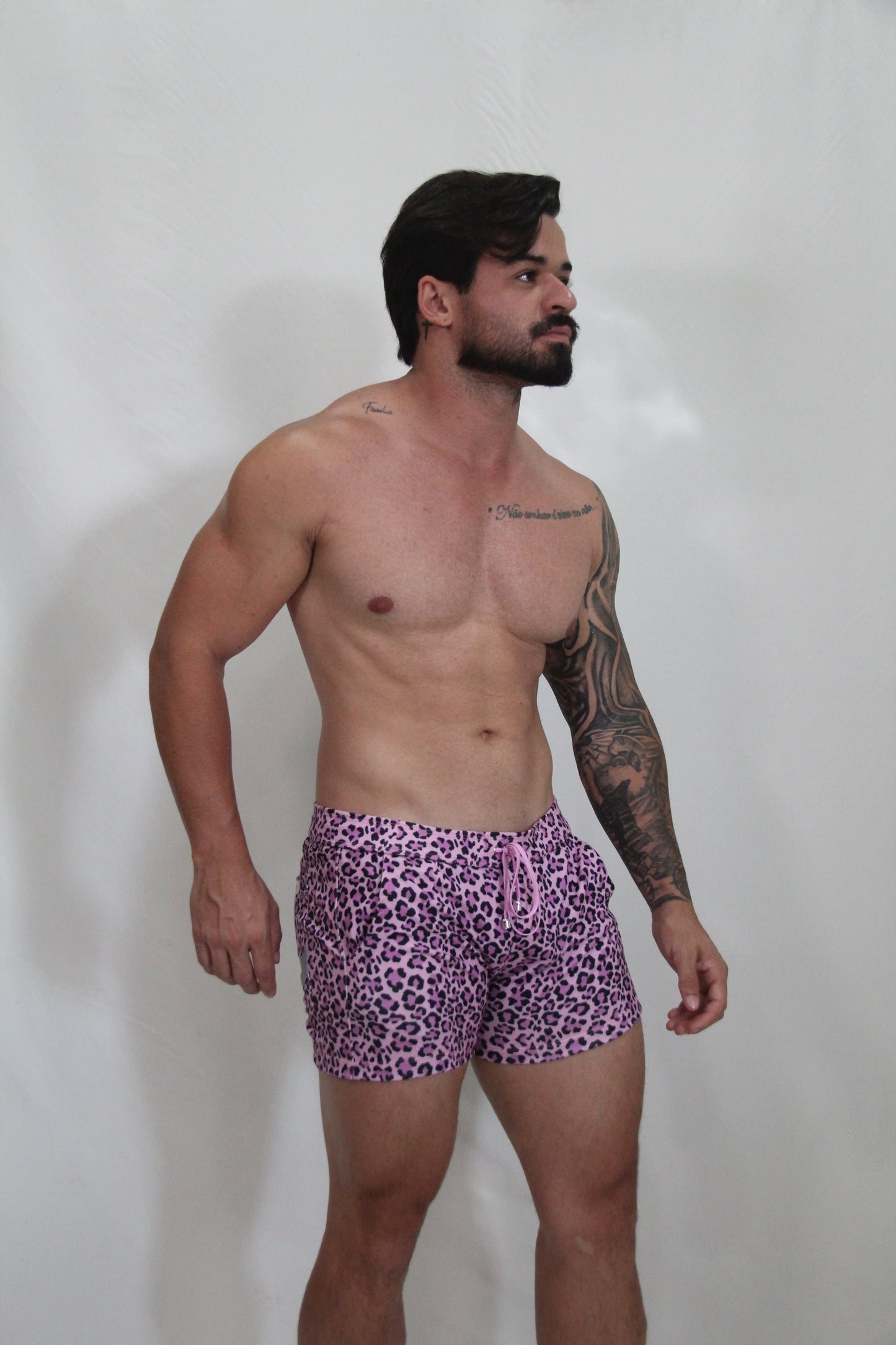 Purple leopard-print fleece shorts with matching drawstring ideal for casual wear and comfort