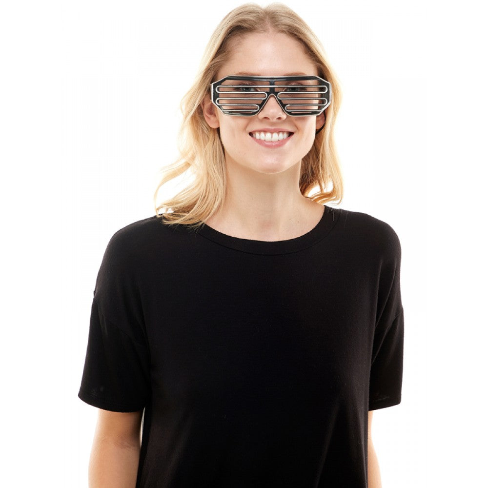 Black plastic slatted sunglasses with a bold futuristic design from the light up glasses collection
