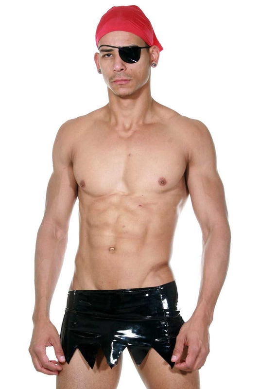 Black shiny latex pirate shorts with jagged hem from lablinque pirate roleplay outfit costume size l