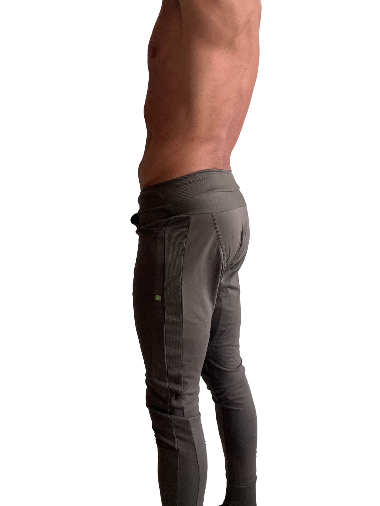 Long cuffed jogger and yoga sweat pants in dark gray with slim fit and vertical seam detailing for active wear