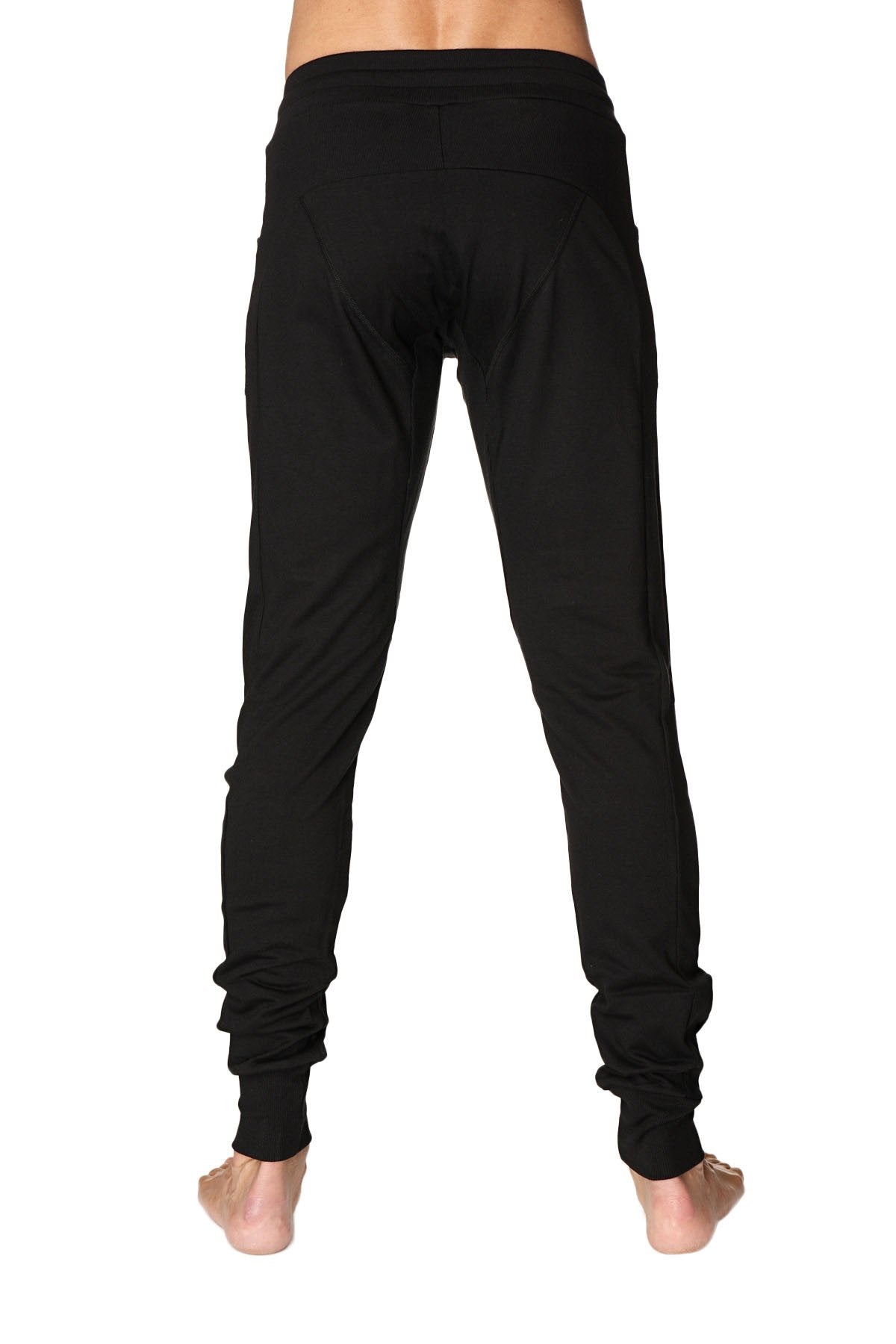 Black long cuffed jogger and yoga sweat pants with slim fit, elastic cuffs, and comfortable waistband