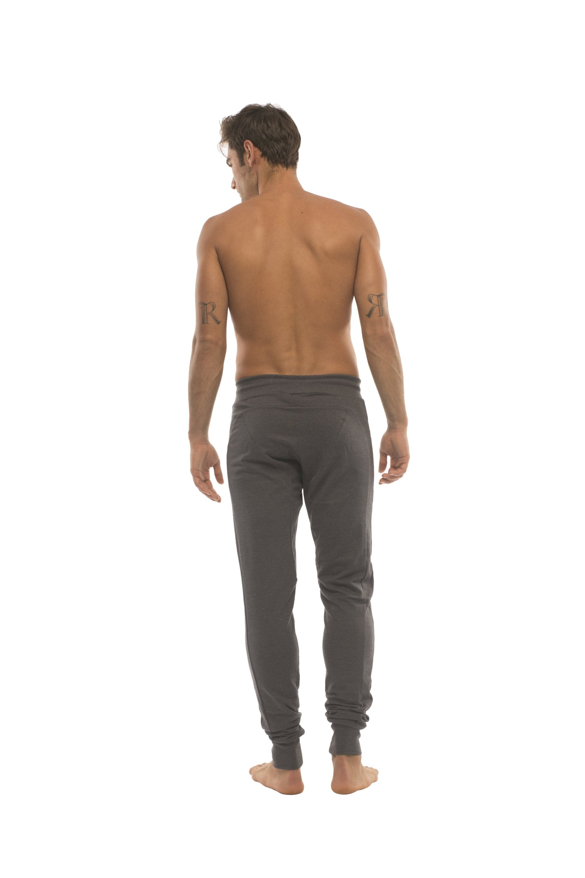 Long cuffed jogger and yoga sweat pants in charcoal with slim-fit tapered legs and soft fabric for athletic use