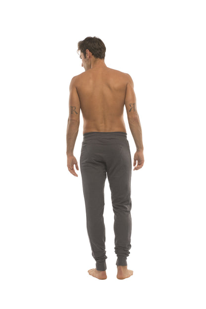 Long cuffed jogger and yoga sweat pants in charcoal with slim-fit tapered legs and soft fabric for athletic use