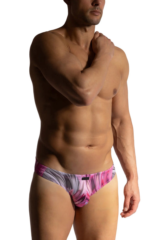 Menstore M2473 beach micro brief in pink and gray with abstract pattern designed for comfortable wear