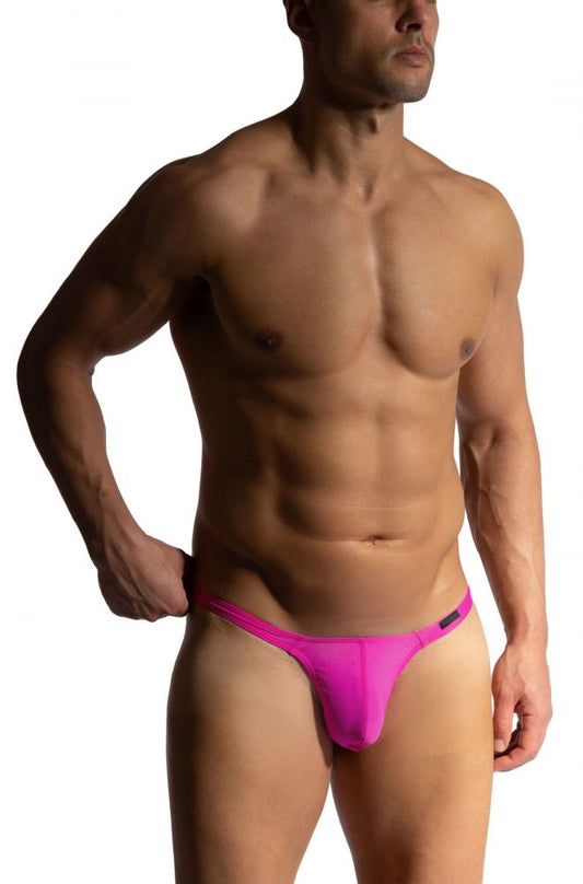 Bright pink sleek form-fitting string thong made of smooth fabric manstore m2474 beach tower string back view