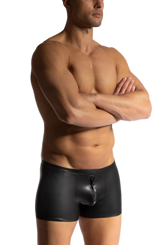 Black faux leather briefs with central zipper detail from Manstore zipper minipants M2466 for stylish wear