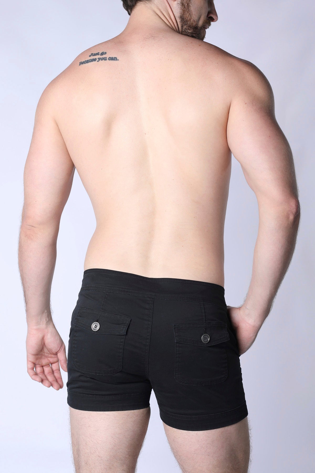 Black mariner sailor short with two front pockets secured by silver buttons perfect for casual wear