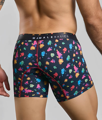 Malebasics boxer brief hipster black splash with a black base and vibrant multicolored paint splatter pattern
