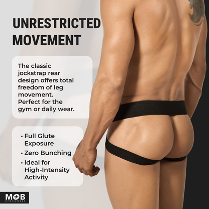 Men’s x jockstrap black with classic rear design elastic bands for unrestricted movement and full glute exposure