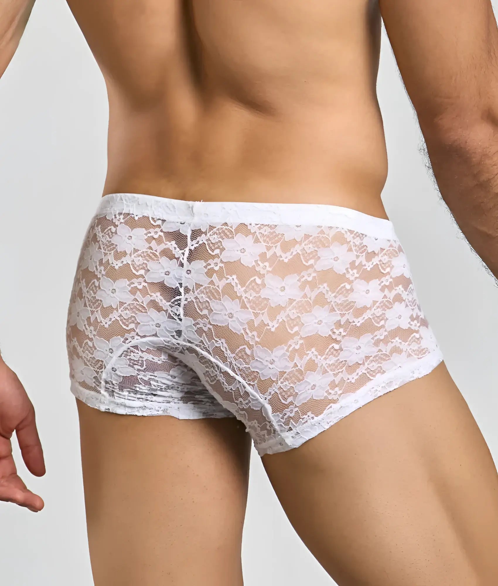 Mob men’s lace boxer white floral lace men’s underwear with sheer delicate design and subtle embellishments