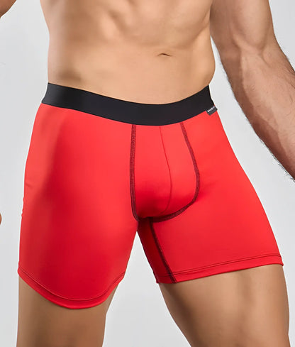 Malebasics classic tripack red boxer briefs with black elastic waistband for comfortable everyday wear