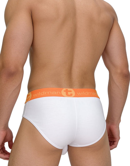 WildmanT Men's End of Summer Monster Cock Cotton Brief White and Orange