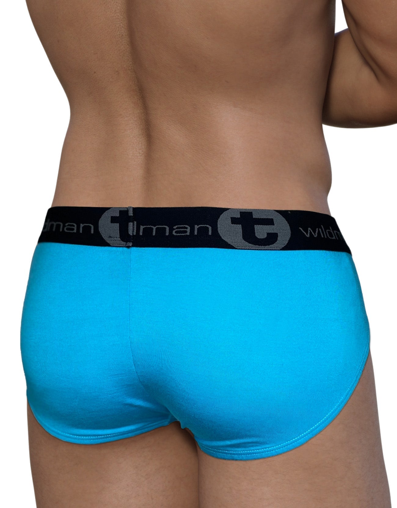 Baby blue modal brief with a black branded waistband featuring the WildmanT logo.