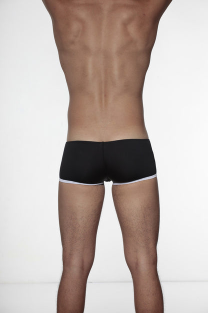 Black groovin underwear super extra low cut boxer briefs with white waistband trim for comfortable fit