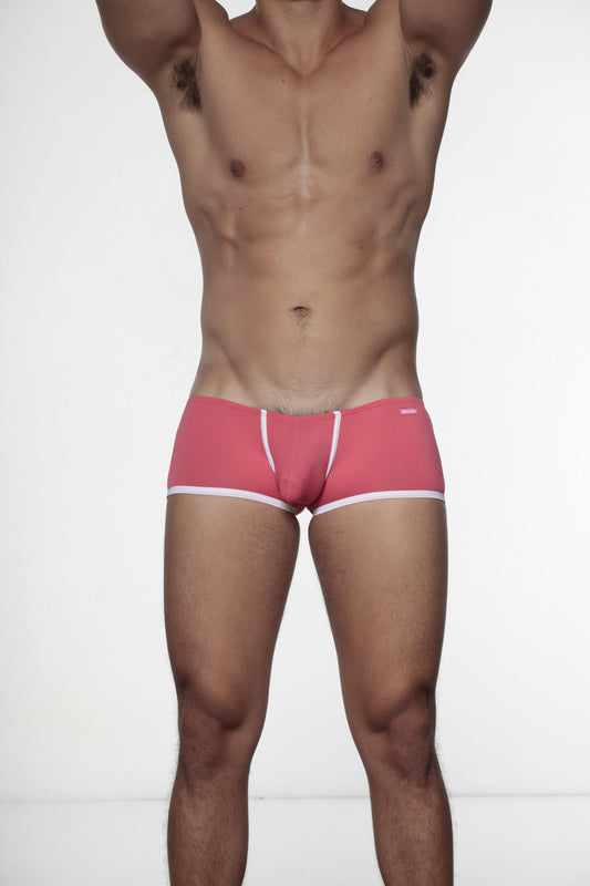 Pink briefs with white trim and small groovin brand logo on waistband super extra low cut boxer rouge red cb1615