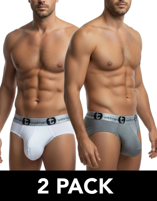 WildmanT Modal Big Boy Beutel-Slip Weiß/Grau 2er-Pack