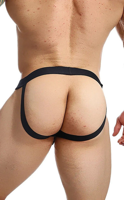 Black high-waisted form-fitting briefs with a sleek minimalist design from mob fisherman jock final sale