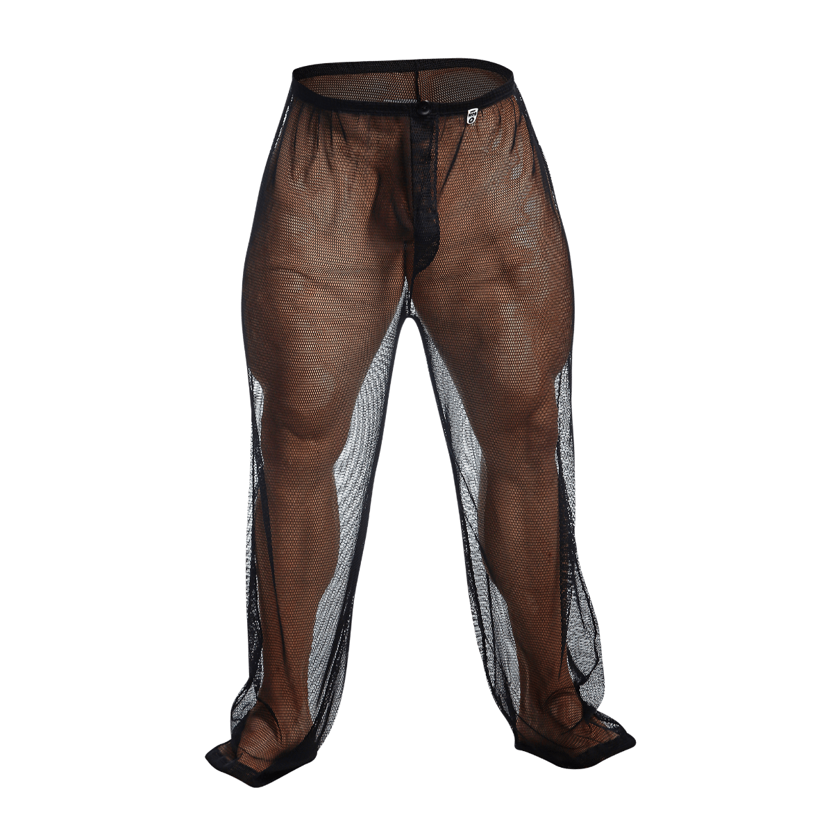 Brown mesh fishnet pants with black elastic waistband and silver reflective side panels final sale mob style