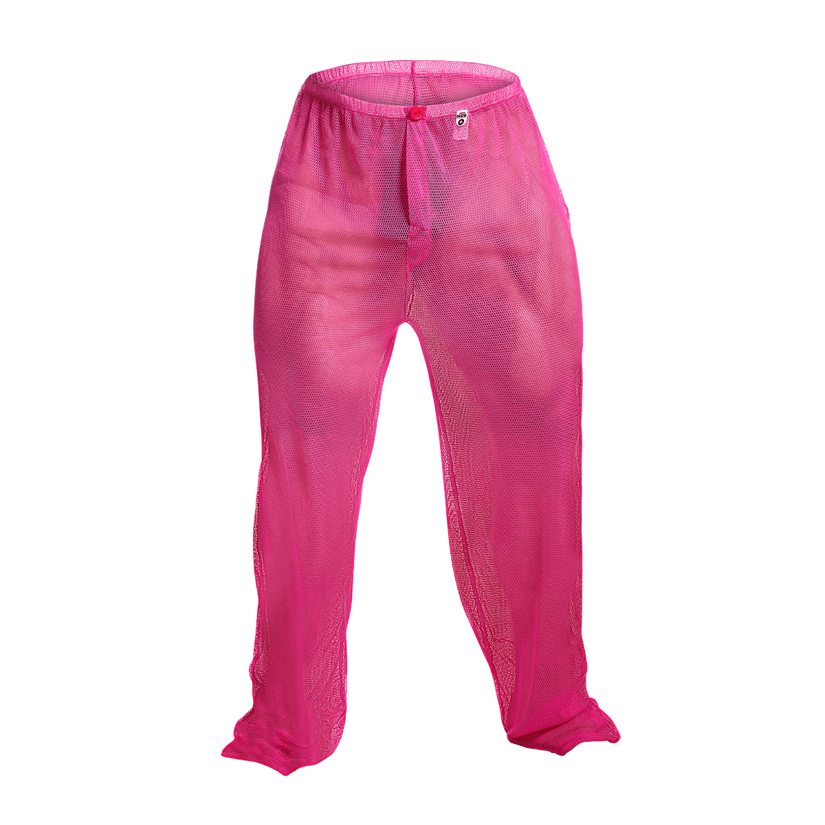Bright pink mob fishnet pants with elastic waistband and small front tag final sale mesh material