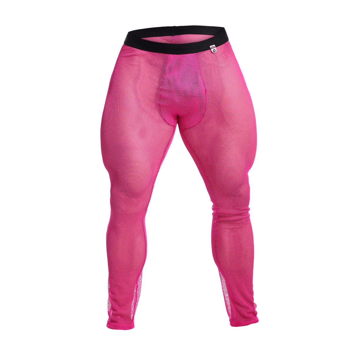 Bright pink mesh leggings with black waistband from mob fishnet tights final sale in breathable fishnet material