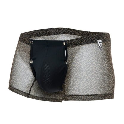 Mob men’s boxer tull pouch final sale black mesh briefs with leopard print and solid black perforated inner pouch