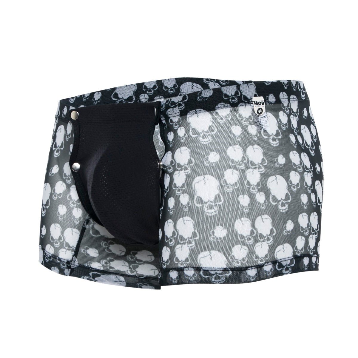 Mob men’s boxer tull pouch briefs with black and white skull mesh and black inner pouch final sale product image