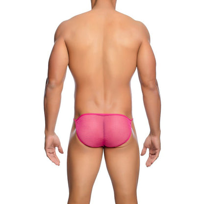 MOB men’s bright pink fishnet bikini briefs featuring mesh material perfect for final sale
