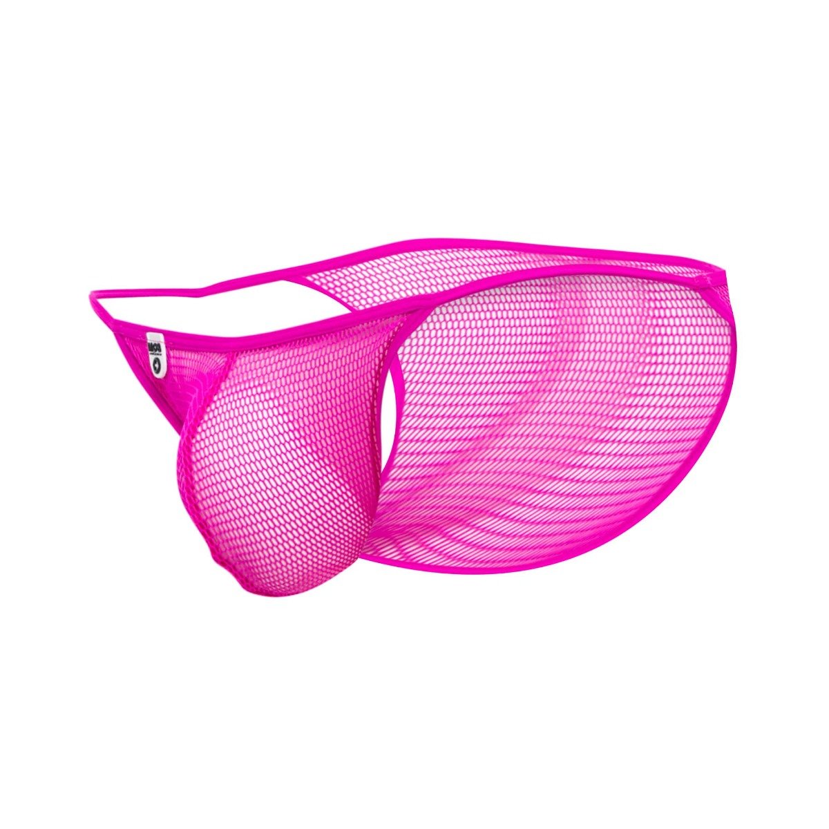 Bright pink mesh mob men’s fishnet bikini briefs with sleek form fitting design final sale product front view