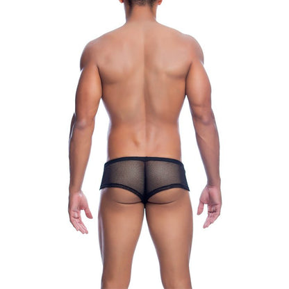 Black mesh briefs with a snug form fitting design from mob mens fishnet boxer short final sale collection