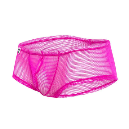Mob men’s fishnet boxer short in bright pink mesh with a snug, form-fitting design for a bold look
