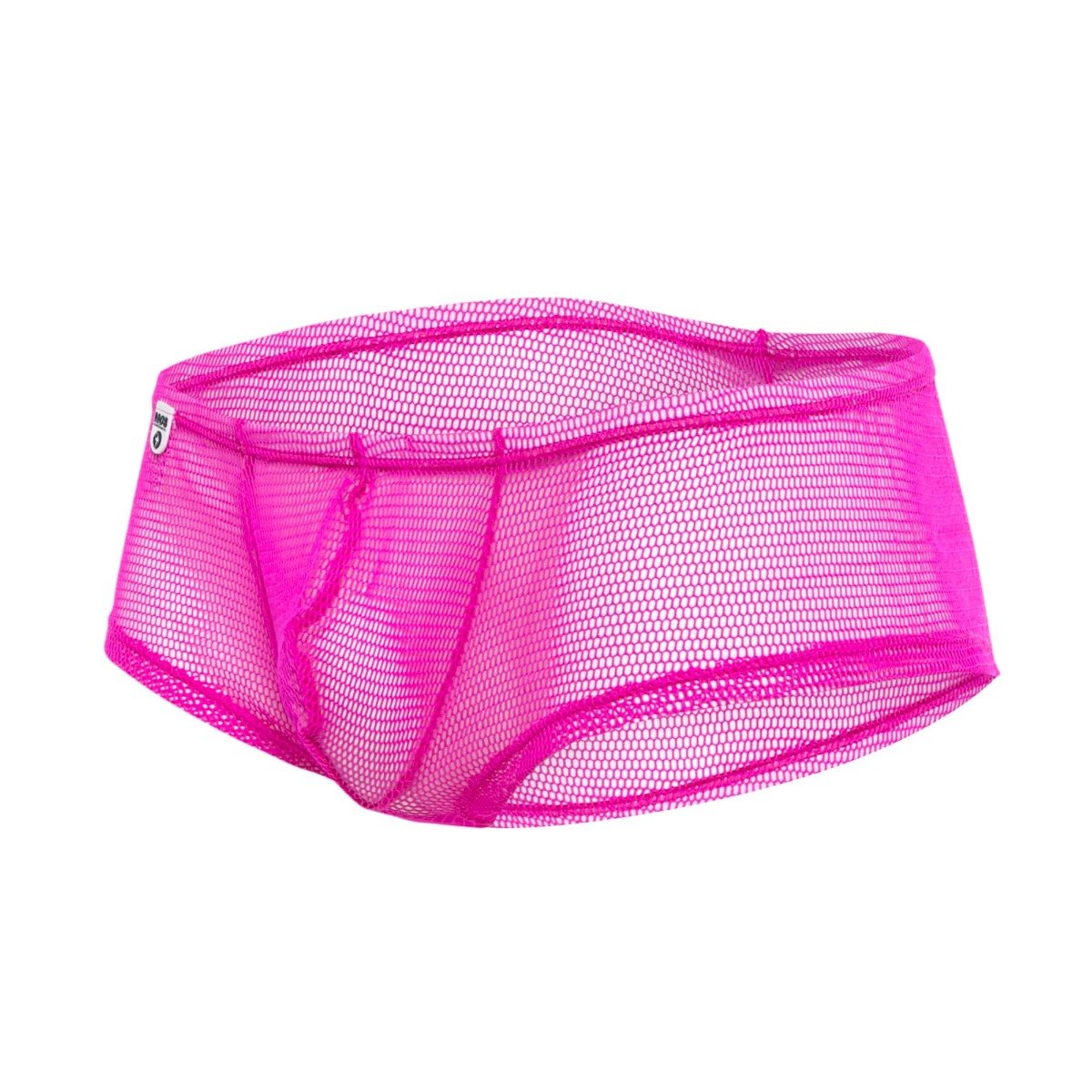 MOB men’s fishnet boxer short in bright pink mesh briefs with a snug form-fitting design for final sale